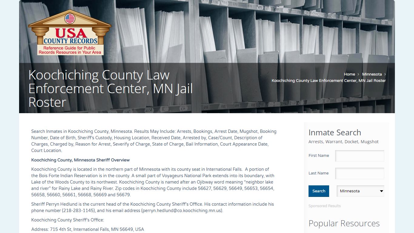 Koochiching County Law Enforcement Center, MN Jail Roster ...